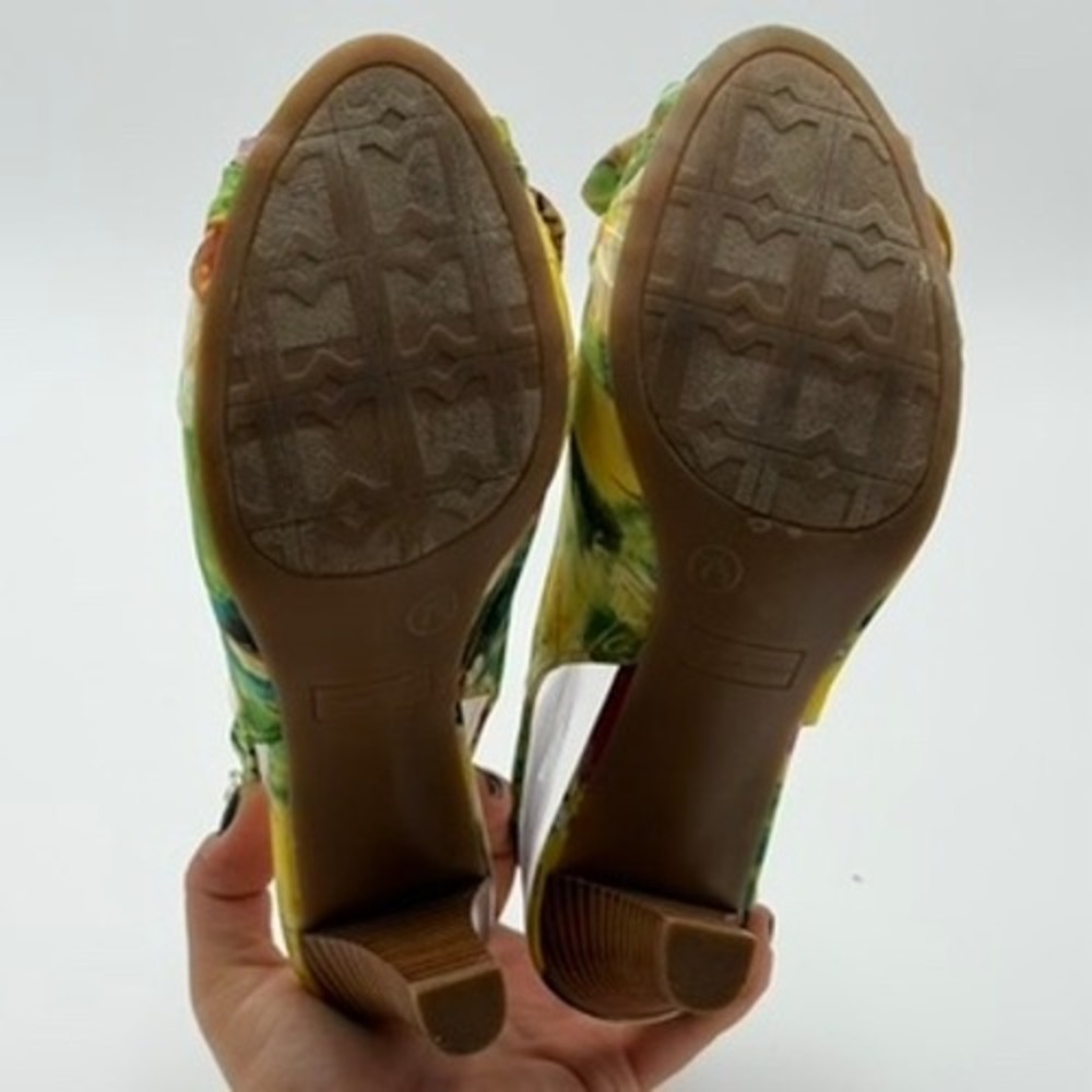 Etienne Aigner Darla Slingback Heels Womens 7.5M Floral Peep Toe Bow Good Green - Picture 4 of 7